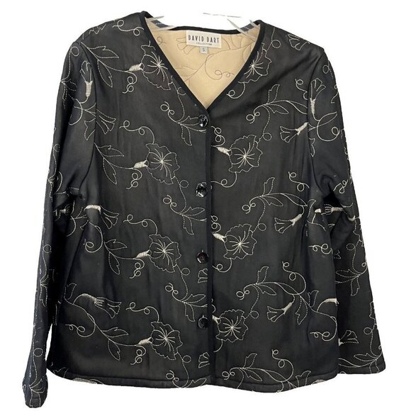 David Dart Collection Jackets & Blazers - David Dart Collection Black Rayon Button Up Jacket Embroidery Women's Small EUC